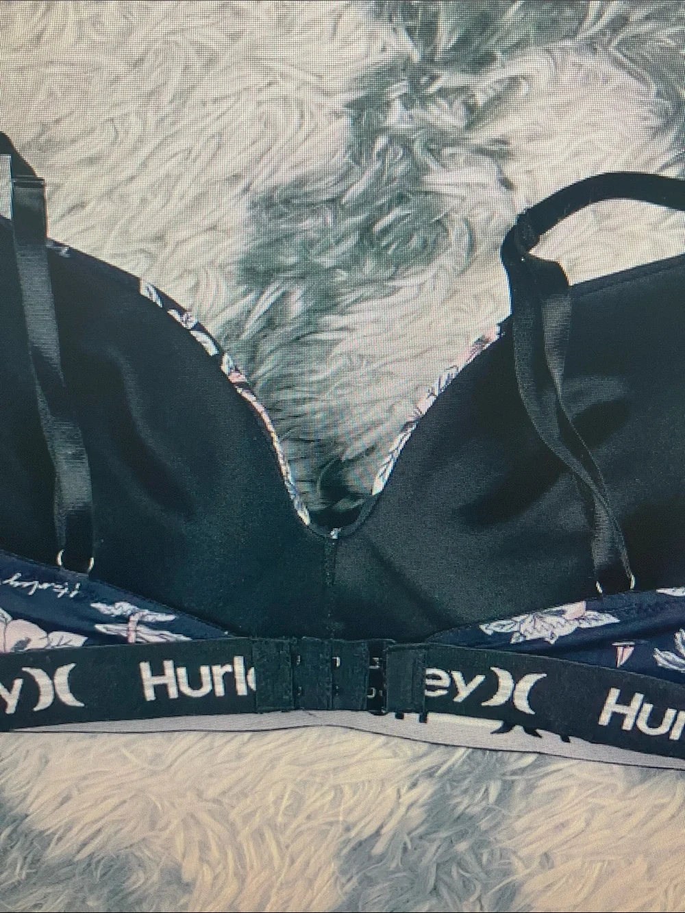 Hurley Black Bralette with Light Pink Floral Print